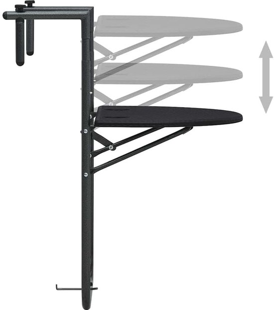 Hangend 60x64x83,5 cm rattan-look kunststof zwart opklapbaar weerbestendig met 3-standige hoogteverstelling voor drankjes bloempotten tuingereedschap — afbeelding 4