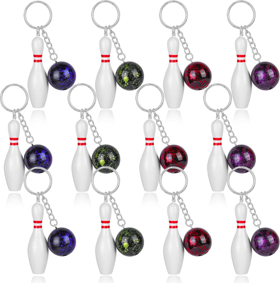 12 stuks Mini Bowling Sleutelhangers - Bowlingbal Bowlingnaald Sleutelhanger Simulatie Decoratie Cadeau-Bowling Pin Sleutelhanger Sleutelpinnen Sleutelhouder Team Giveaways Sports