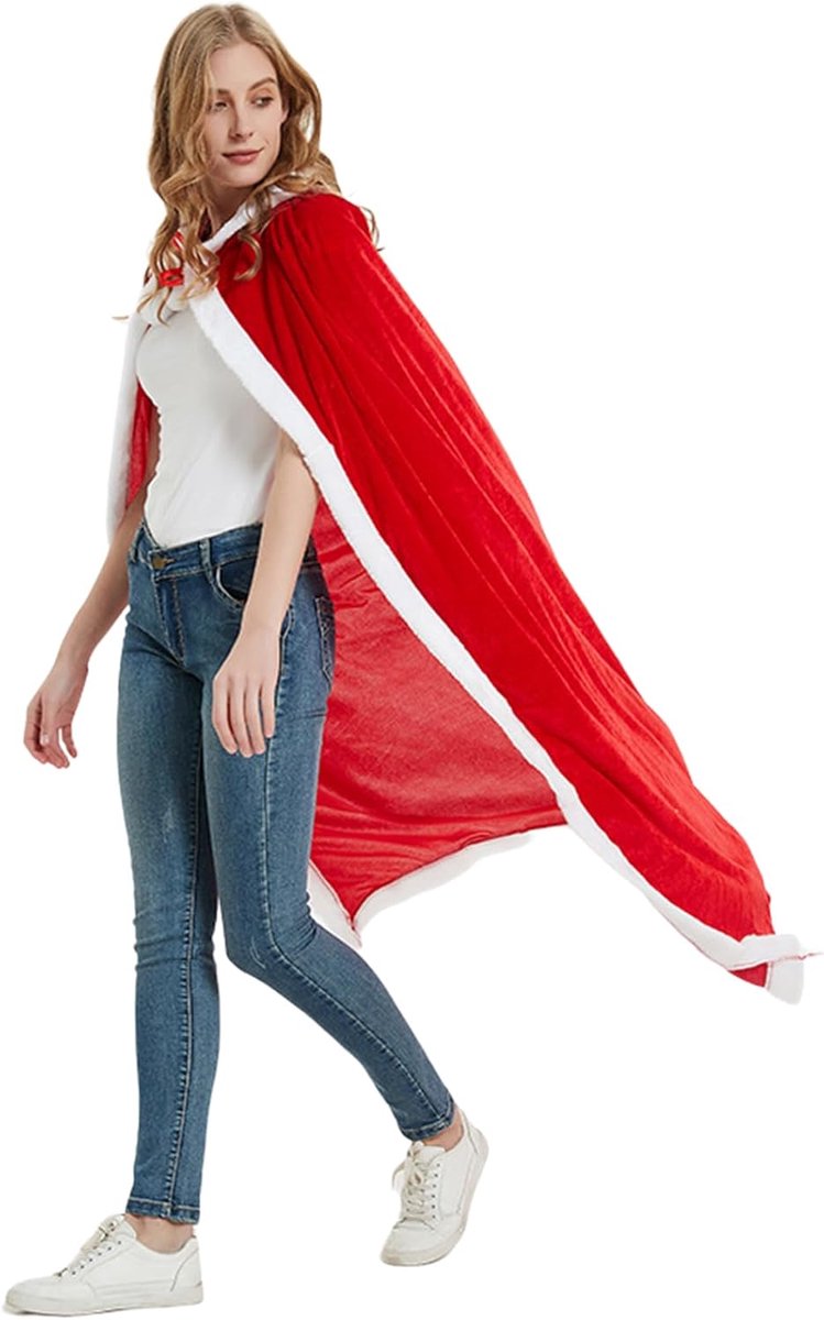 Cape met capuchon rood fluweel voor kerstkostuum party 150 cm