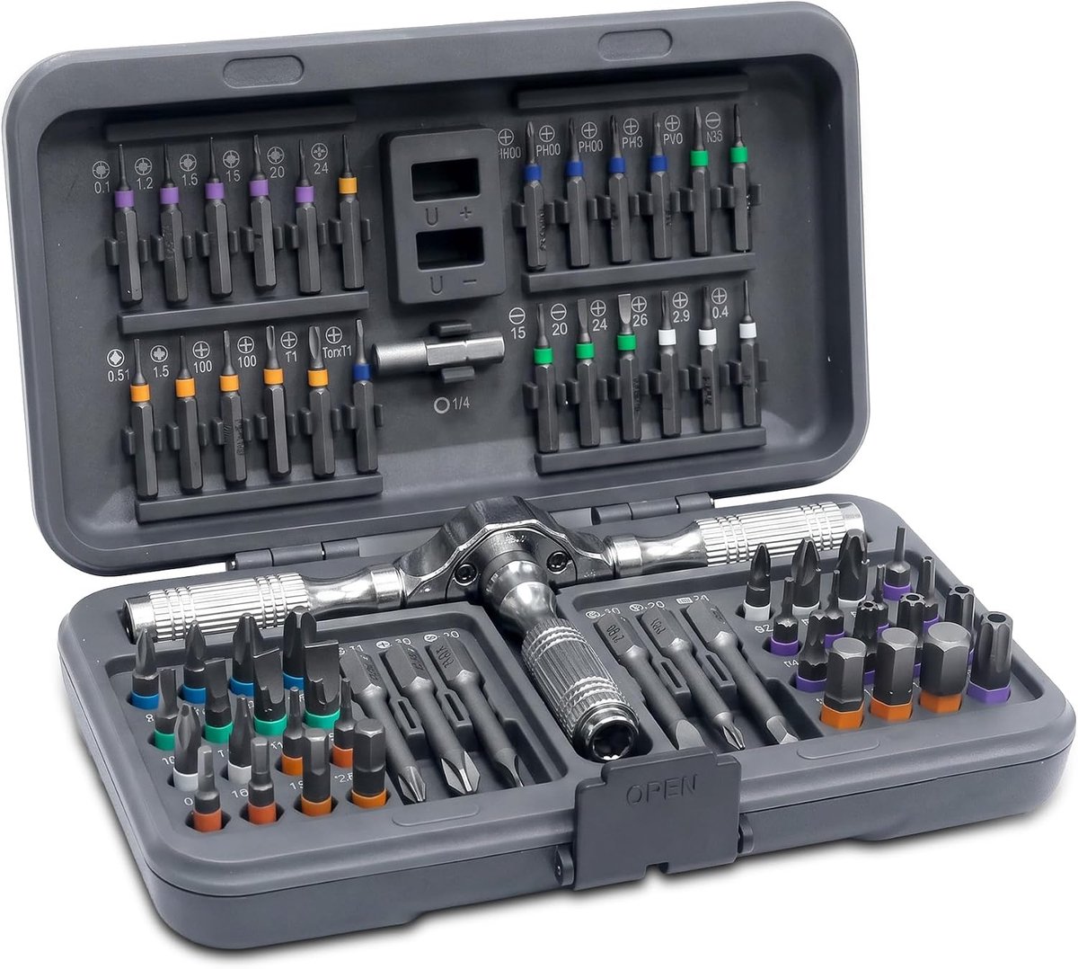 66-in-1 ratelschroevendraaierset: magnetische schroevendraaierset met S2 stalen bits en flexibele as, multifunctionele reparatieset voor elektronica, meubels, fietsen en doe-het-zelvers