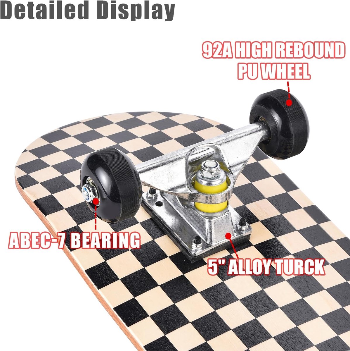 Compleet skateboard voor beginners, 80 x 20 cm, compleet skateboard, concaaf Double Kick Deck met 7 lagen voor volwassenen, jongens, meisjes