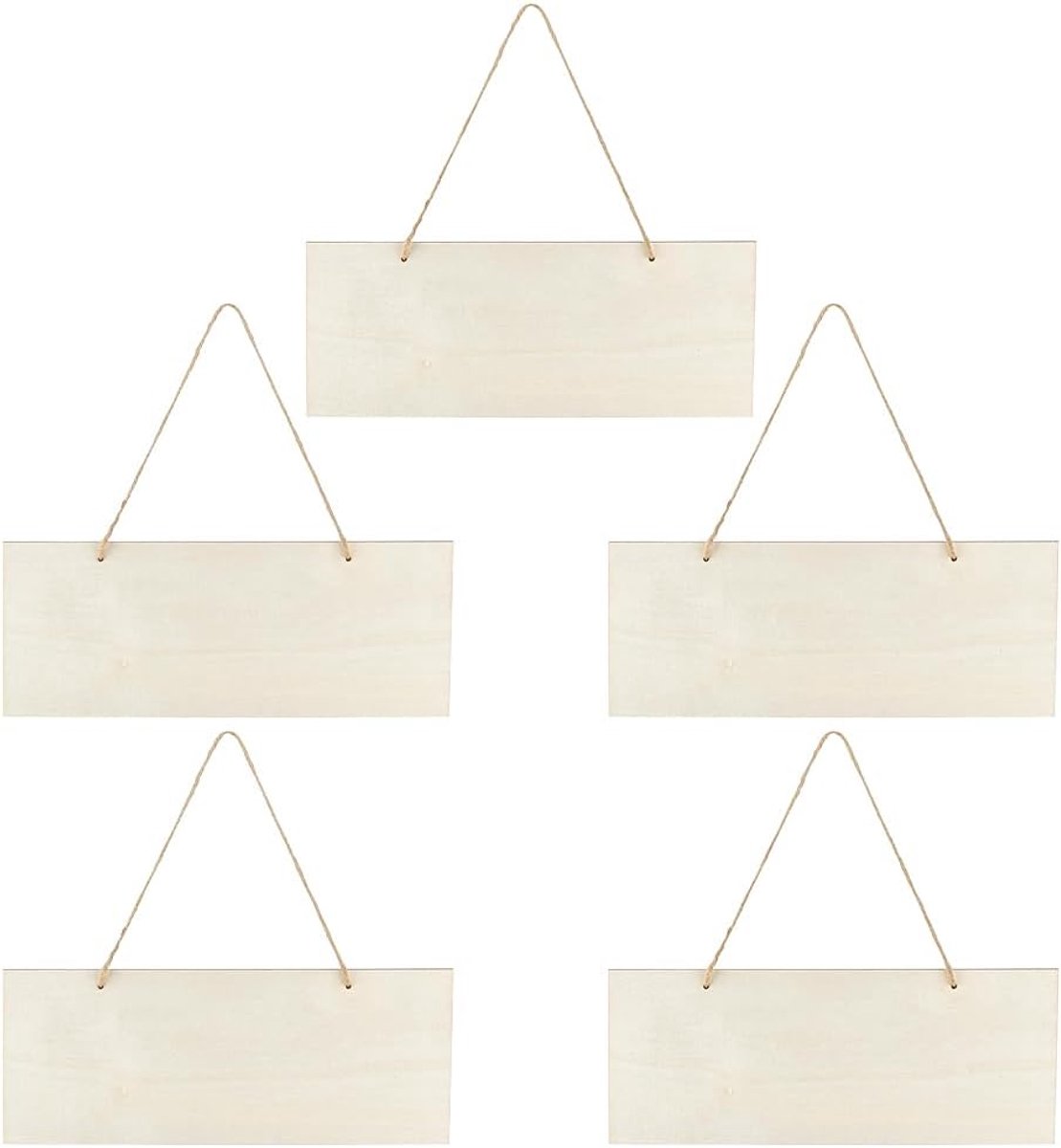 5 stuks onbehandeld houten bord rechthoekig in landelijke stijl om op te hangen als decoratief wandbord met touwen om te beschilderen, te beschrijven, knutselen, woondecoratie, 24,9 x 9,9