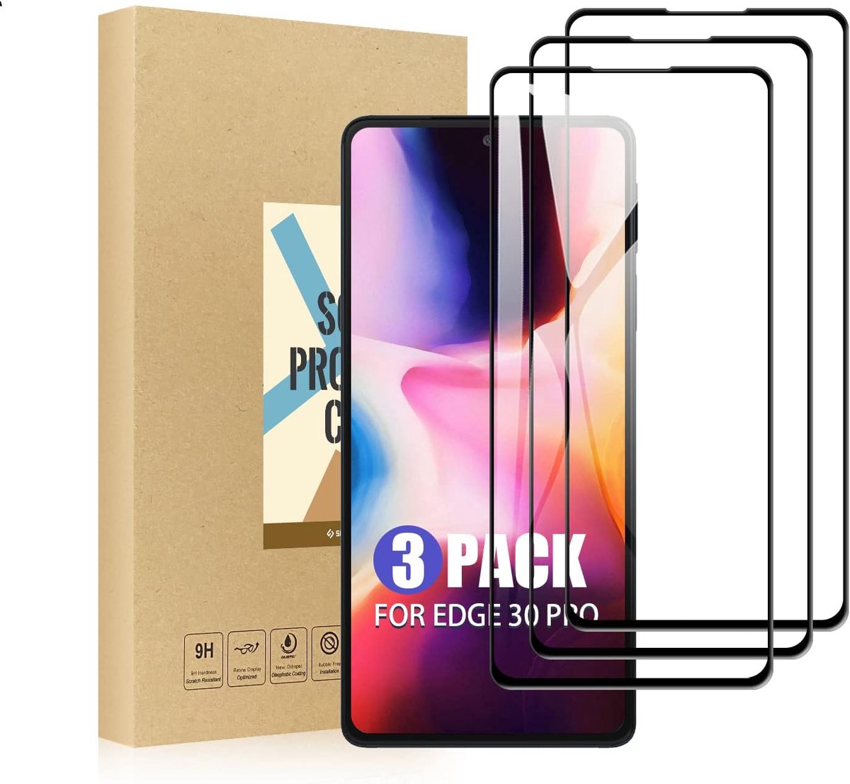 Screenprotector compatibel met Moto Edge 30 Pro schermbeschermer Motorola Edge 30 Pro gehard glas film [3-pak], [volledige dekking, eenvoudige installatie, luchtbelvrij, 9H hardheid]