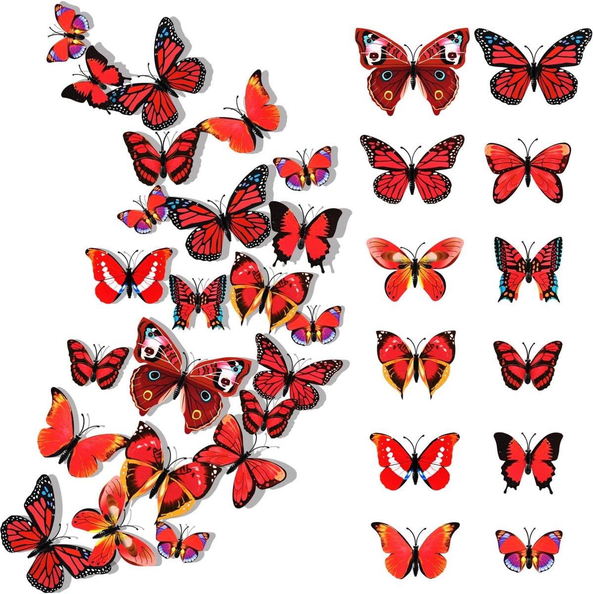Muurstickers, 3D decoratieve vlinders, 3D met magnetische vlinders, afneembare vlinder, ideaal voor decoraties, rood