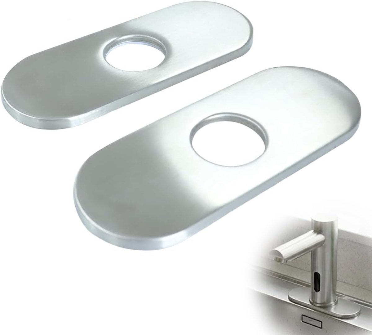 Kraanrozetten voor badkamer en keuken, 35 mm, 304 roestvrij staal, met gatstop voor wastafel en spoelbak, geborsteld oppervlak, vuilafstotend, 2 stuks