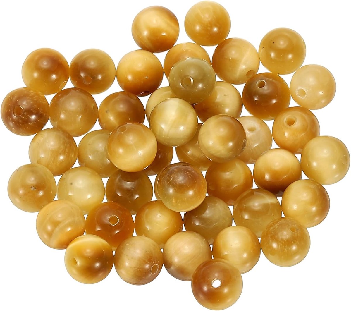 Kralen, 45 stuks ronde natuurlijke edelsteen kralen, gladde stenen kralen, jade tijgeroog, losse kralen voor armband, ketting, sieraden maken, doe-het-zelf, goud
