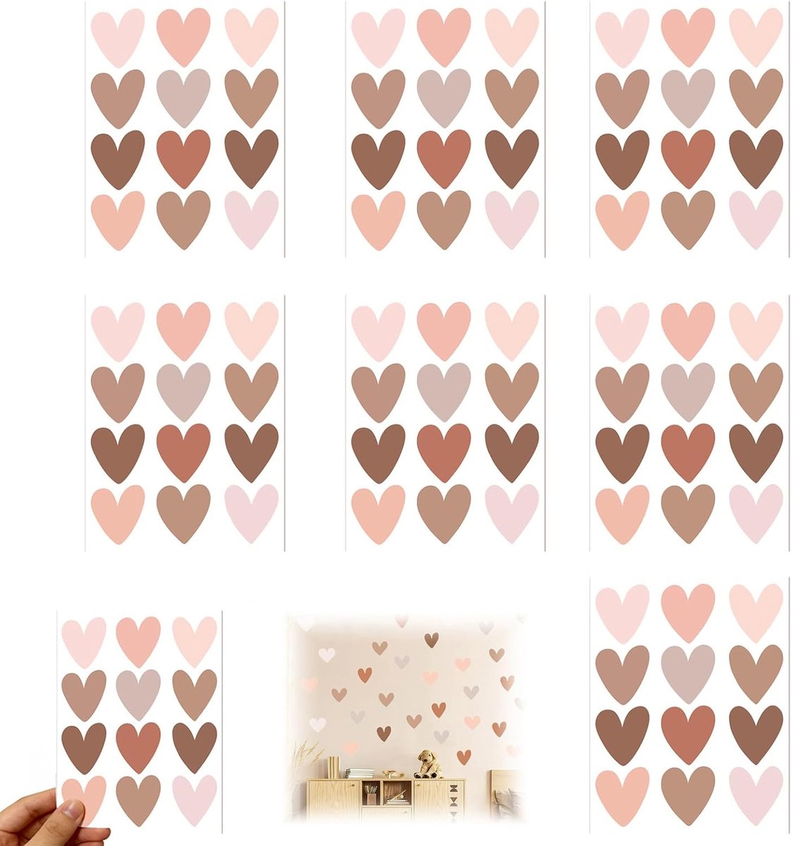 7 Stuks Muurstickers Kinderkamer – Boheemse Hartvorm Muurdecoratie, PVC, voor Muur, Meubels, Deuren, en Meer