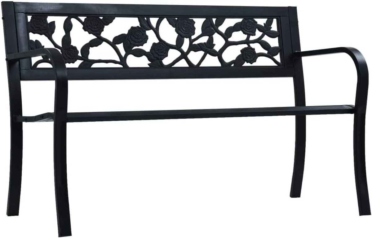 125 cm, zwart, staal, gazonbank, parkbank, tuinbank, terrasbank voor parken, balkons, paviljoens