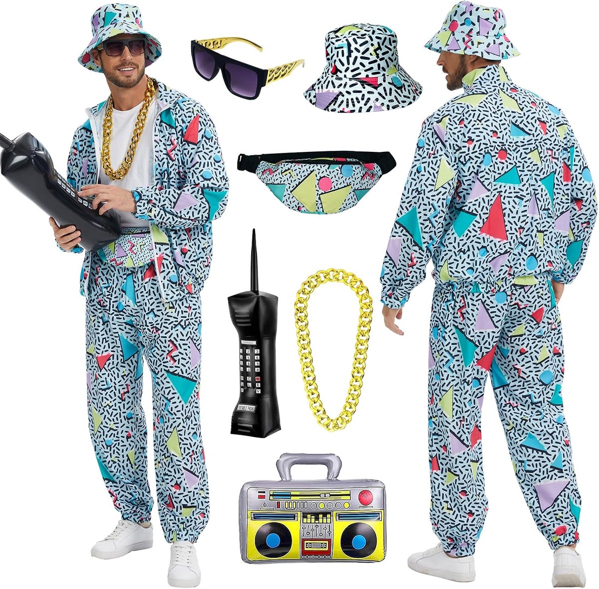 80 outfit voor heren, jaren 90 retro trainingspak voor heren, streetwear, hiphop, carnavalskostuum, jas en broek, carnavalskostuum, cosplay-kleding