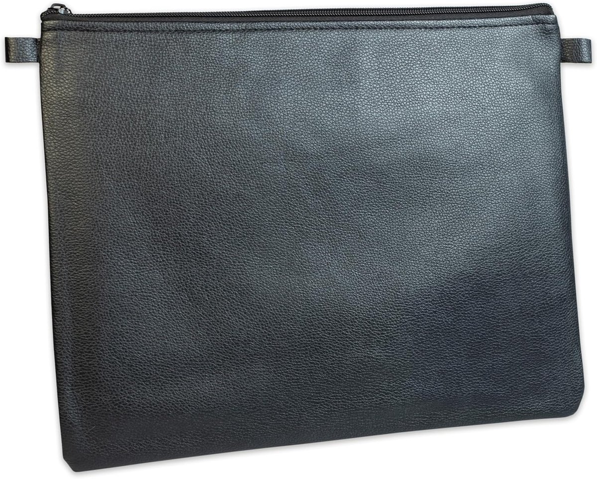 Portemonnee met ritssluiting en lussen 27 x 17 cm kunstleer zwart voor documenten tot A4