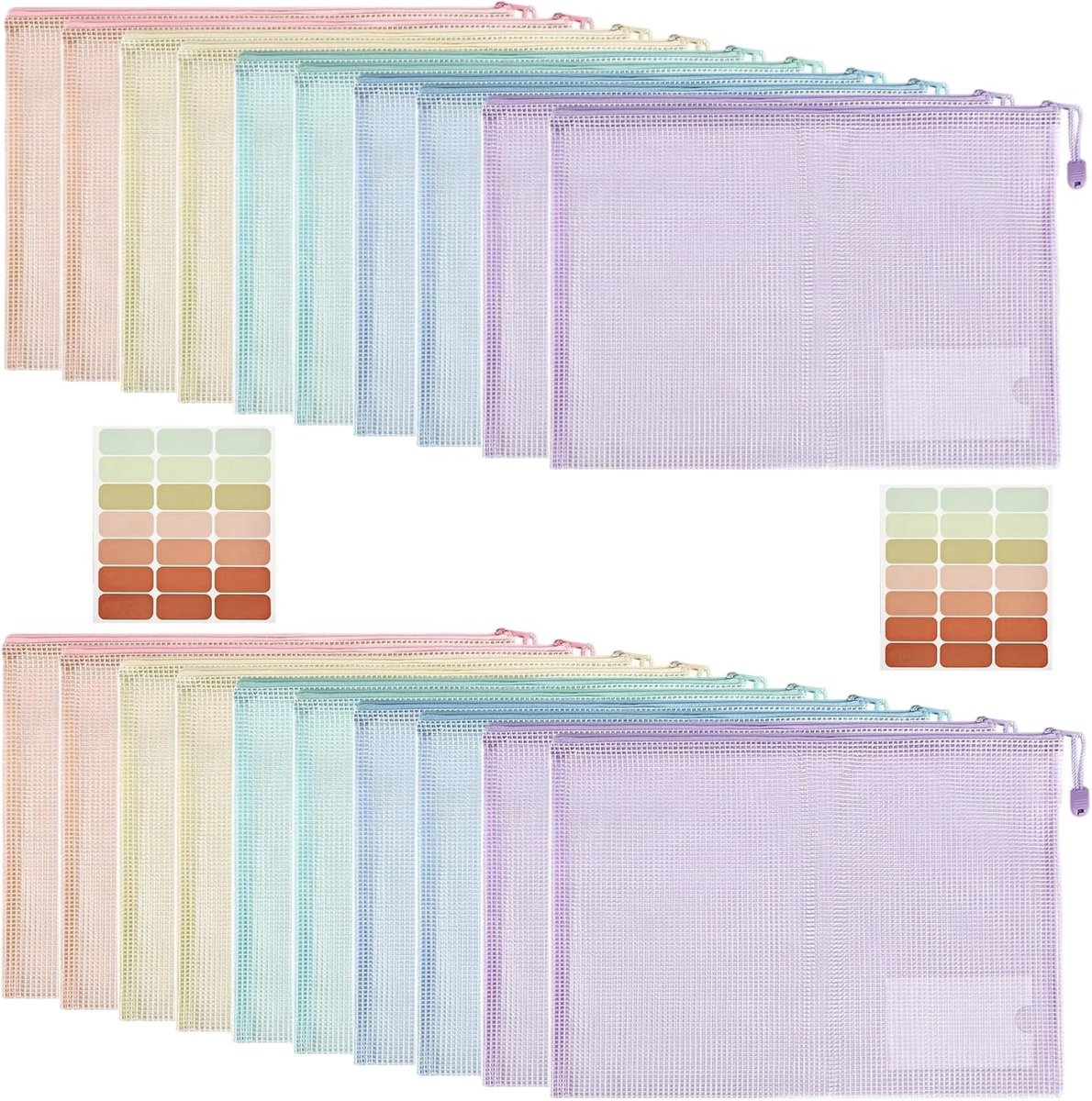Portefeuilles A5, 20 stuks ritszakken, ritszakken, mesh documentenportemonnee, A5-portemonnee met ritssluiting, voor school, kantoor, thuis en op reis