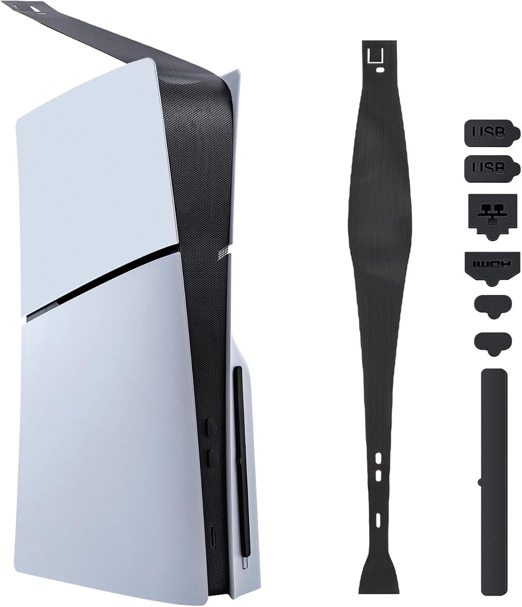 PS5 Dunne stofhoes met zijfilter, 8-in-1 stofbeschermer- en stofstekkers voor PlayStation 5 Slim Disc & Digital Edition-console