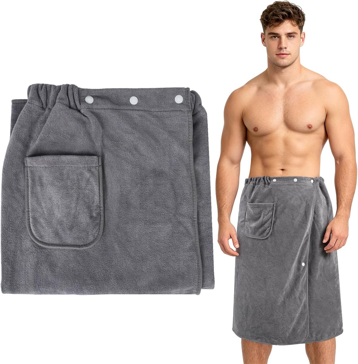 Saunarok voor heren met knoopsluiting, sneldrogende saunahanddoek, comfortabel en elastisch, ideaal voor sauna, douche, fitnessstudio's, doucheruimtes, spa's en stranden