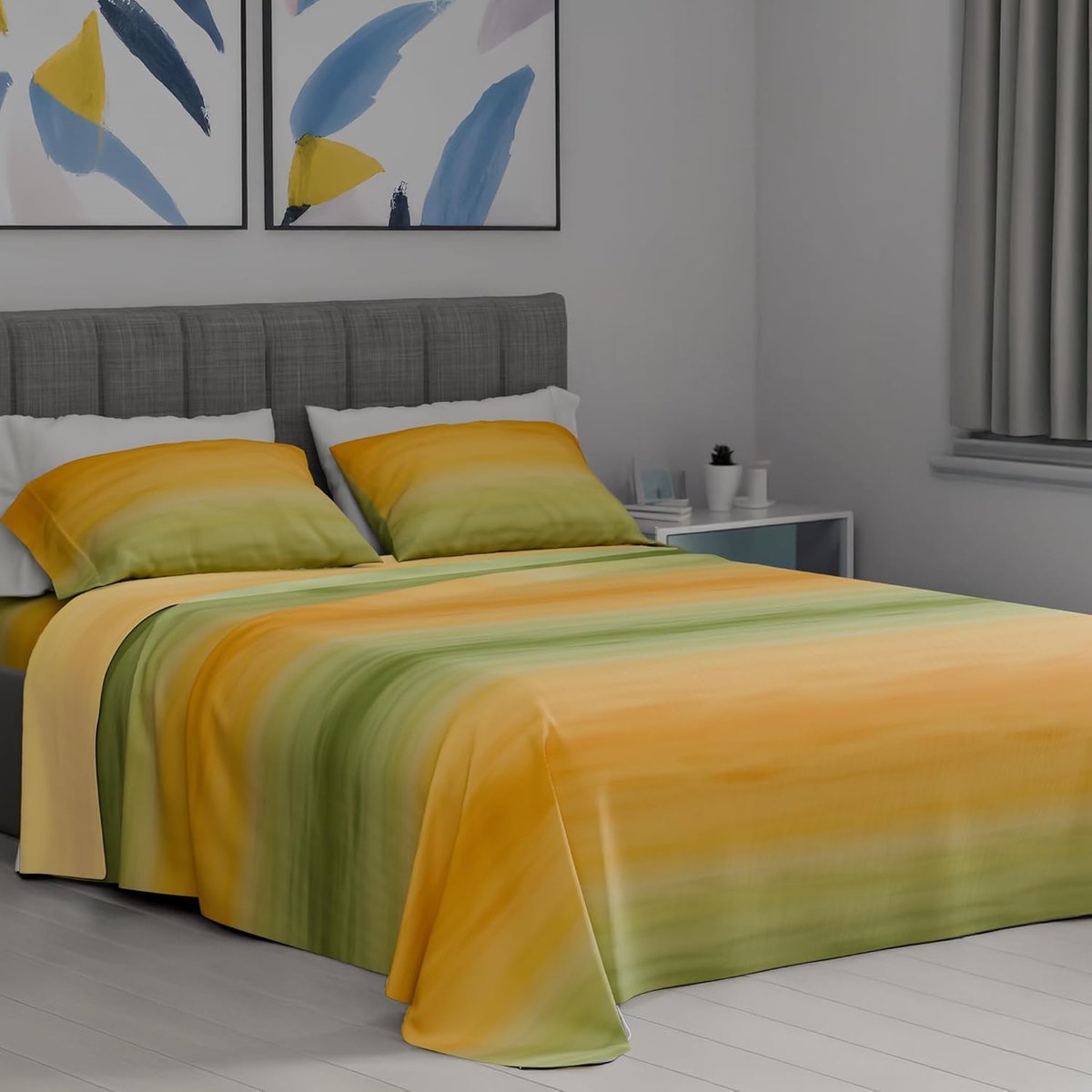 Home, Beddengoedset voor tweepersoonsbed, 100% katoen, beddengoed 180 x 200 cm, formaat hoeslakens, lakens en 1 paar kussenslopen, gemaakt in Italië, smaragdgeel
