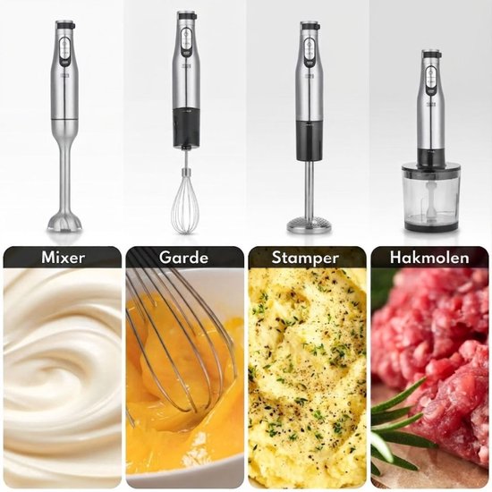 NIVA® Staafmixer Set - Traploos Verstelbaar en Turbo - Professionele Blender - Zilver - 7cm x 7cm x 41cm van Niva — afbeelding 5