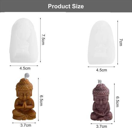 2 siliconen vormen voor 3D-Boeddha-kaarsen, doe-het-zelf vorm voor woondecoratie, het maken van zeep, hars en gips, herbruikbare en gemakkelijk te verwijderen vormen — afbeelding 5
