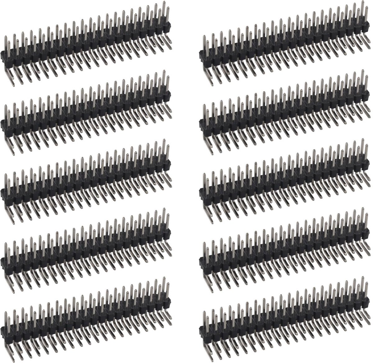 10PCS 2x20 40Pin 2.54mm Male Dual Row Right Angle Pin Header | Strip Connector, for PCB Breadboard