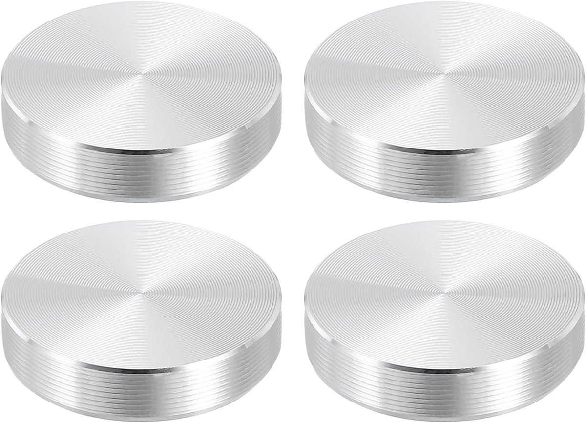 30 mm ronde vorm aluminium schijf, 4 stuks M6 draad 7 mm dikte hardware aluminium cirkel glazen tafelblad schijf voor glazen tafel, zilver