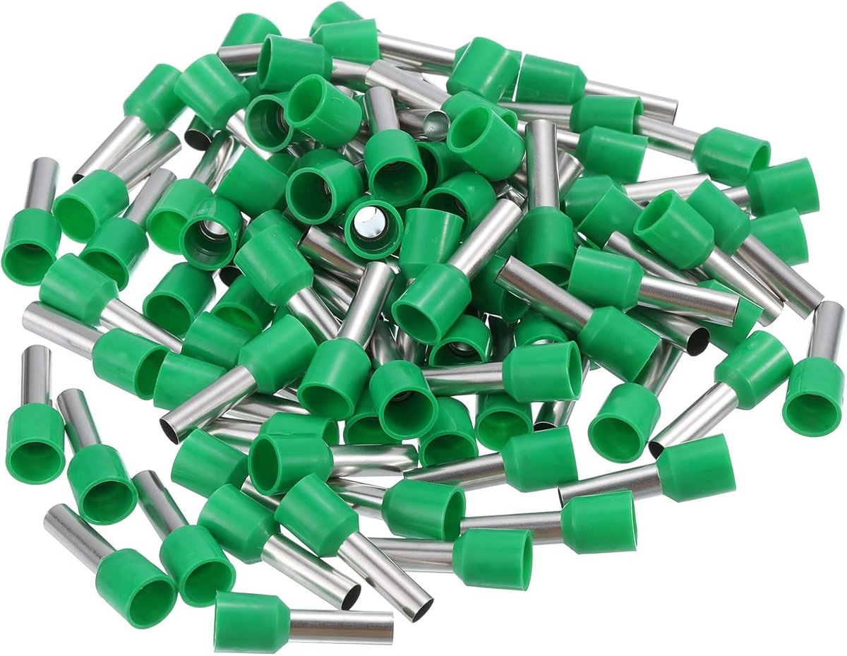 2 krimpkabeluiteinden x 100 stuks geïsoleerde eindkappen voor connectoren, pins, kabelklemmen, krimppunten, groen, 6 mm
