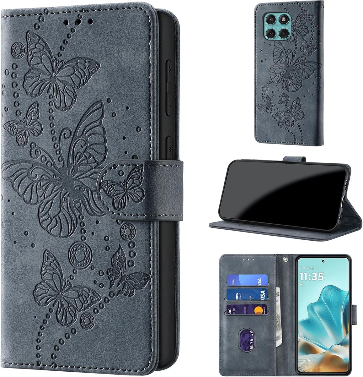 Beschermhoes voor Motorola Edge 60 Fusion/Edge 60, grijs | RFID-blokkering, Premium PU-leer, Kaartsleuven, Standfunctie, Portemonnee-ontwerp
