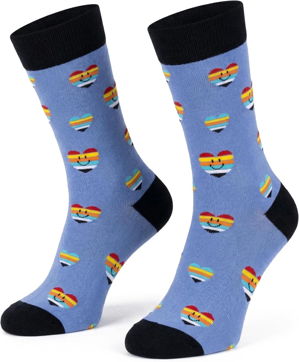 Fancy Sokken Retro Hearts Blue - Grappige kleurrijke sokken voor heren en dames - grappige sokken met motief en cadeau-idee - ademend katoen (39-42)
