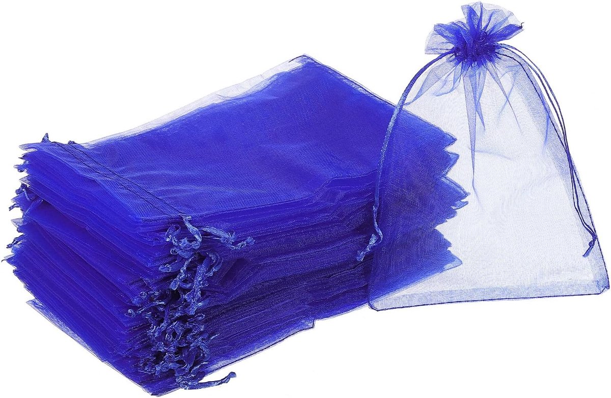 Organzazakjes, 100 stuks, 10 x 15 cm, trekkoord, doorzichtige zakjes voor geschenken, sieraden, bruiloft, feest, Kerstmis, snoep, donkerblauw