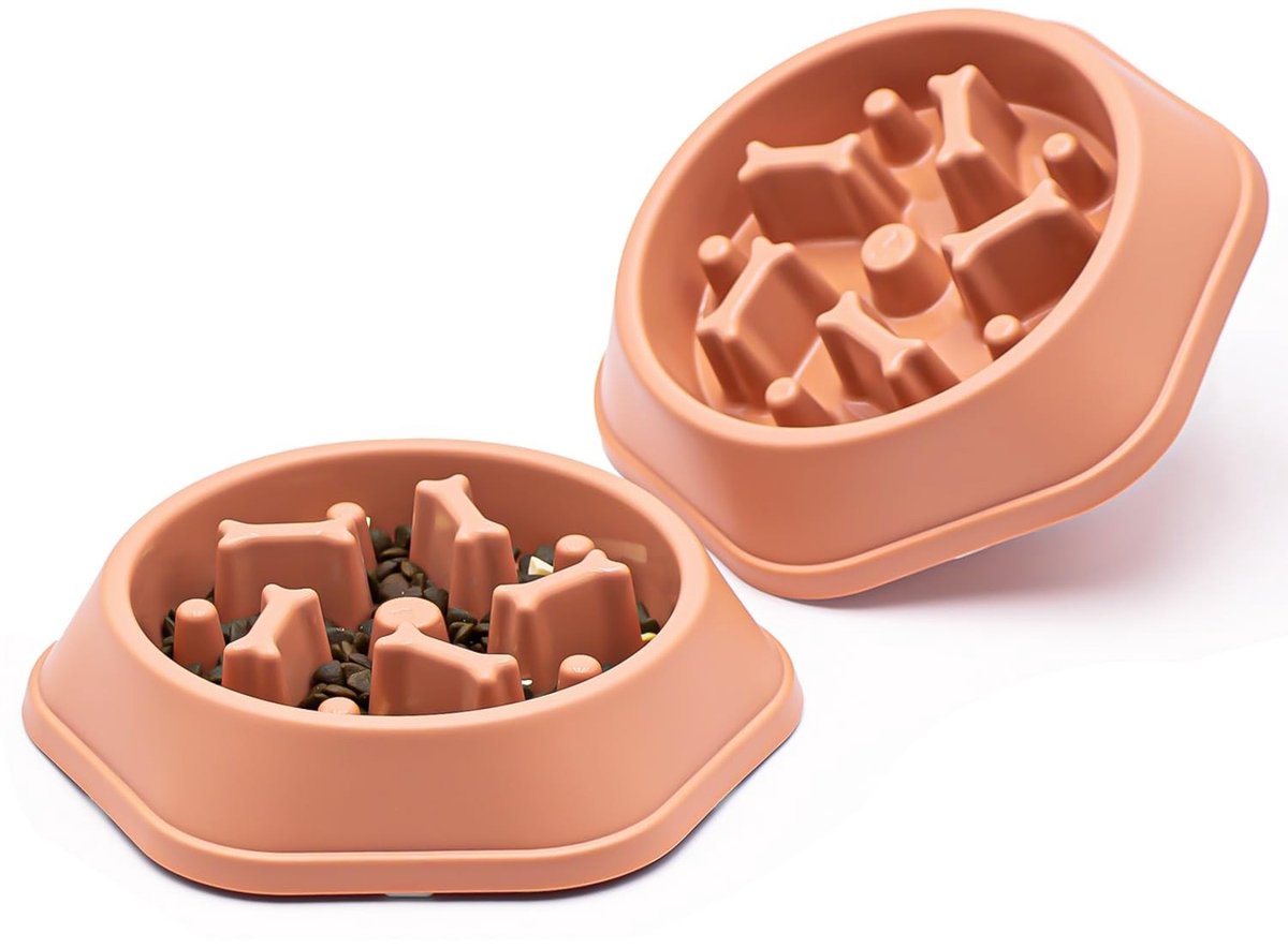 2 Stuks Hondenbak Slow Feeder voor Gezond Eten (Roze)