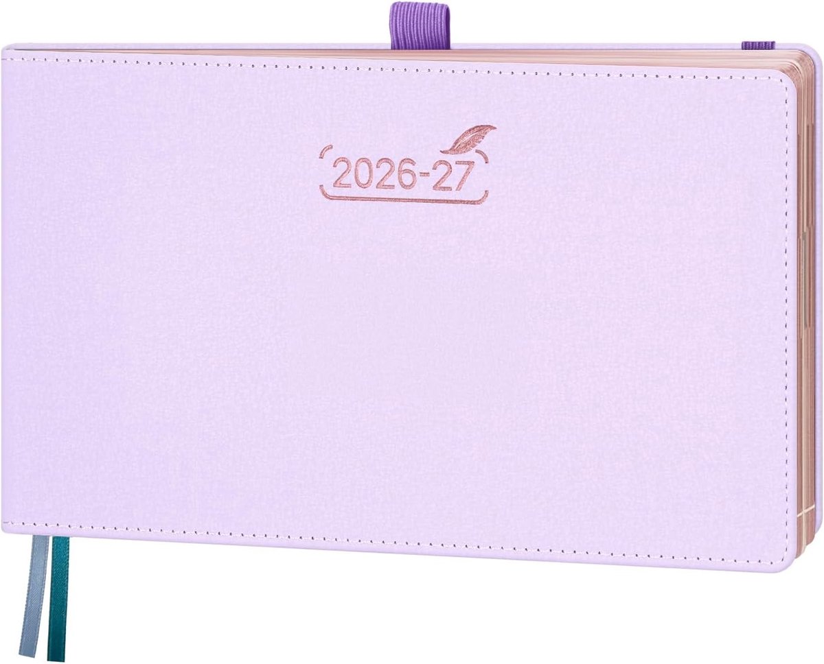 Schoolagenda 26-27 - Purper - 23 x 14 cm - PU Lederen Hardcover Boekkalender - Verticale Weekplanner voor 1 Week per 2 Pagina's