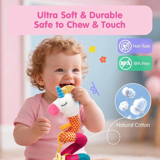 Casalora Box Spiraal Speelgoed Baby - Babybox/Kinderwagen - 0 Jaar voor Autostoelspeeltje Jongen & Meisje - Activiteitenspiraal Knuffel — afbeelding 3