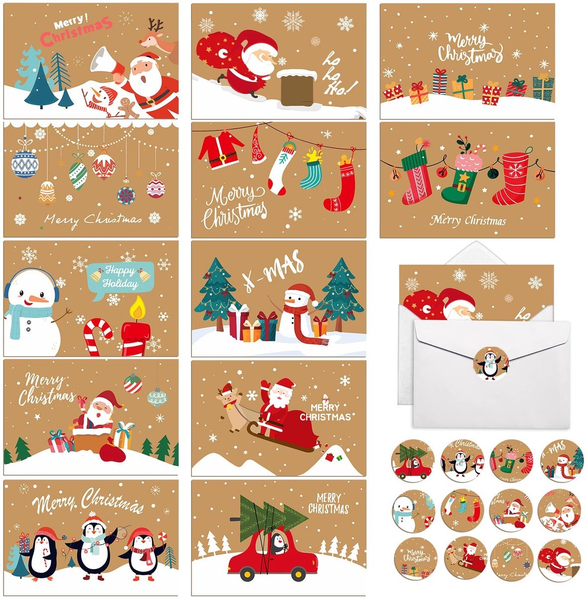 Omgoods - Set van 24 Kerstkaarten met Enveloppen