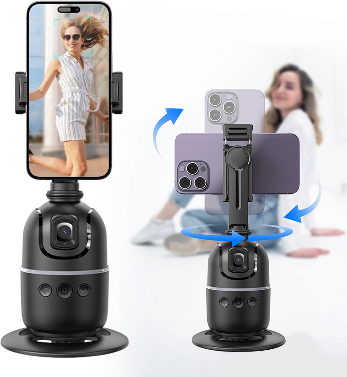 Face tracking selfie stick - Smartphone houder - Automatisch Volgstatief - TENZHVXI® - 360° draaibaar - Automatische gezichtsherkenning - USB-opladen - Ideaal voor live vlogs - Draadloos - Zwart
