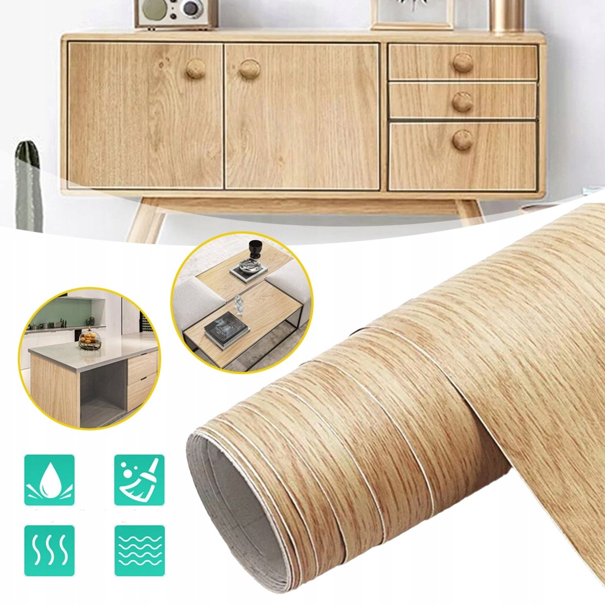 Zelfklevende Folie Met Eikenhoutnerf - Rol Van 60 cm x 5 m - Waterdicht Oliebestendig Gemakkelijk Te Snijden - Zelfklevende Vinylfolie Voor Kasten, Bureaus En Planken - Decoratie Voor Studentenkamers En Andere Ruimtes Voor De Start Van Het Schooljaar