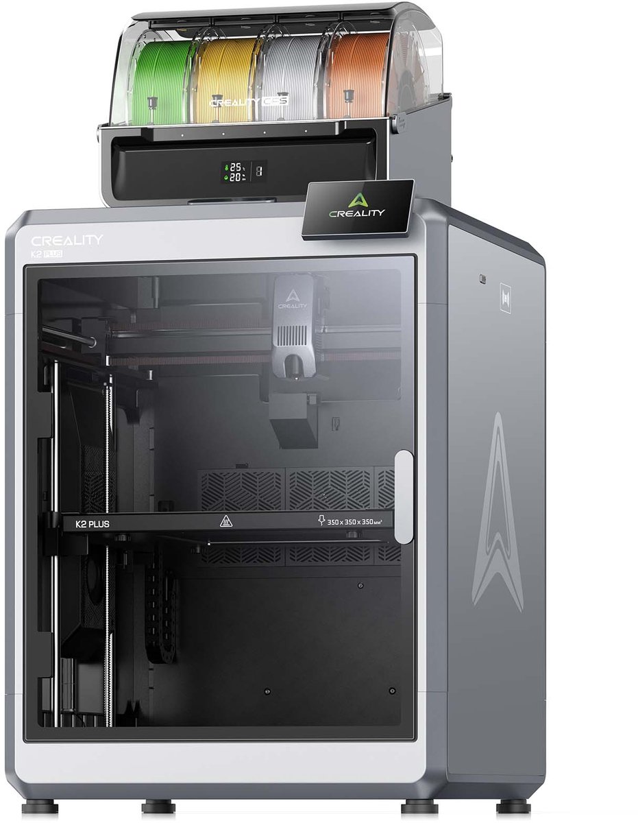 Creality K2 Plus Combo 3D Printer –16-Kleuren Multicolour Print met CFS x4 – 600 mm/s High-Speed – Automatische Bed Leveling– CoreXY – 350 × 350 × 350 mm – AI-Camera – Touchscreen – WiFi & App – Direct printklaar – Actief Verwarmde Printkamer