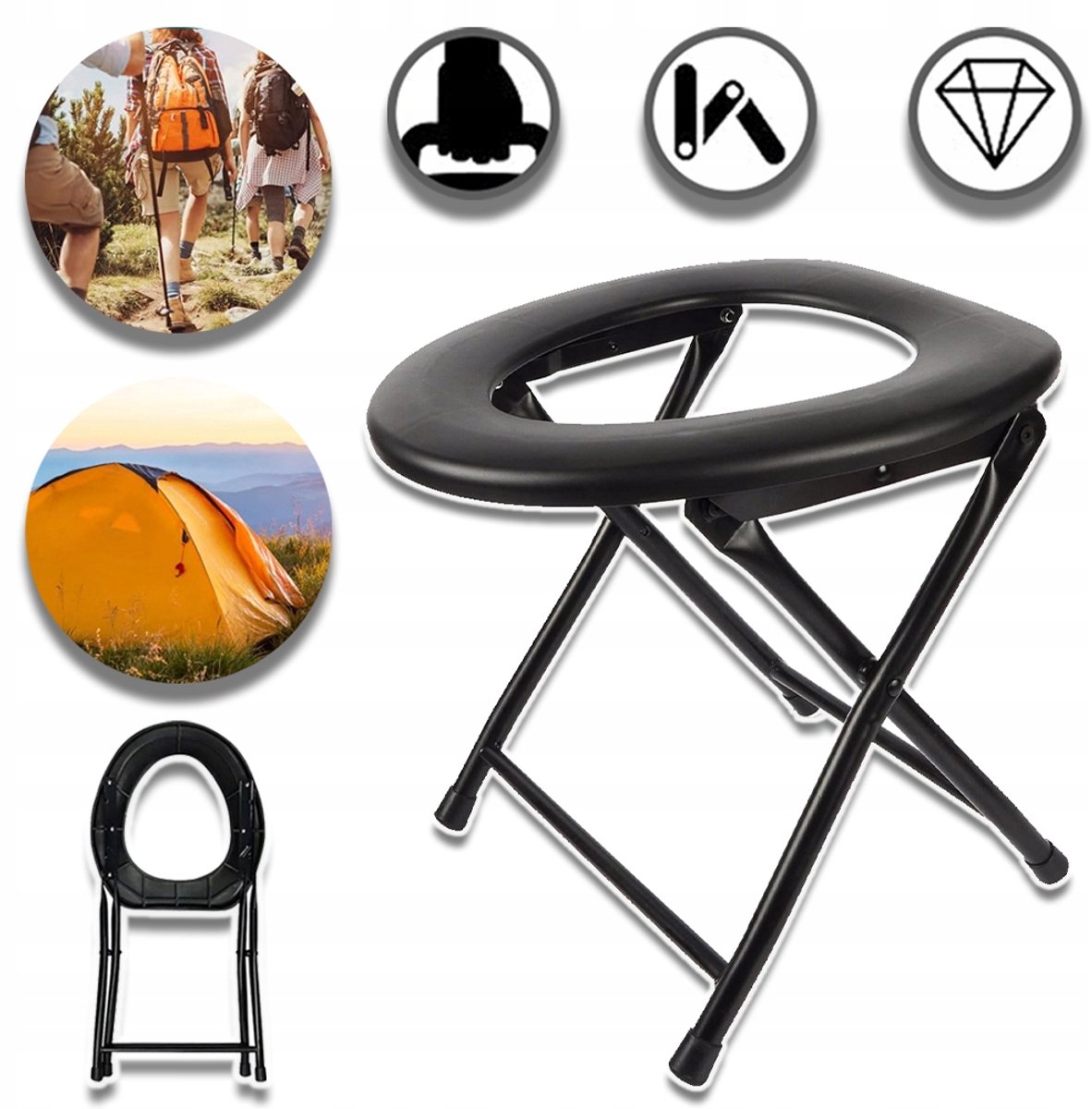 Opvouwbaar Campingtoilet Met Robuust Stalen Frame - Draagvermogen Van 100 kg Brede Ergonomische Zitting Antislip Afvoerpluggen Lichtgewicht En Draagbaar - Voor Buiten, Picknick En Noodgevallen