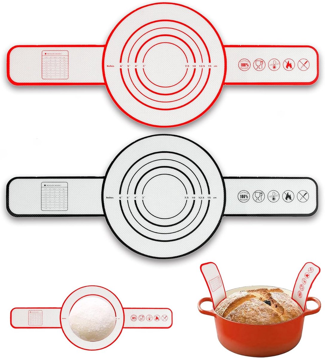 2-delige Siliconen Deeg Bakmat - Siliconen broodmat - Rsling bakmat - Gebruikt voor het bakken van brood, toast, deeg en gebak - 53 × 21 cm - Geschikt voor het bakken van brood, in de oven, magnetron en airfryer - Zwart,Rood