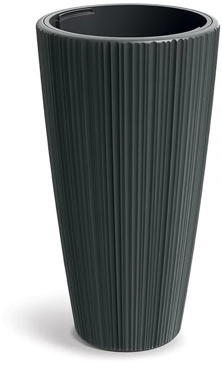Prosperplast Plantenpot/bloempot Oro - kunststof - zwart - D39 x H73 cm - met binnenpot - tuin potten