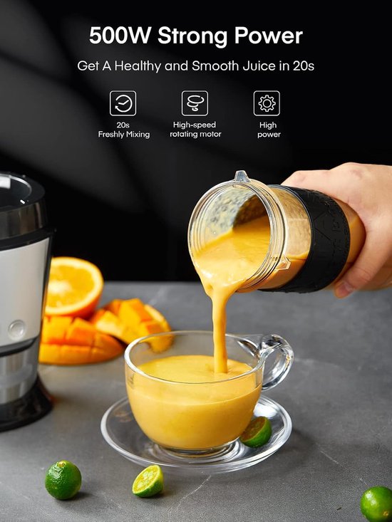 Smoothie Maker - Mixer Blender - Gezonde Drankjes Maken - Met Koffiemolen - 2 Flessen 570ml - RVS — afbeelding 5