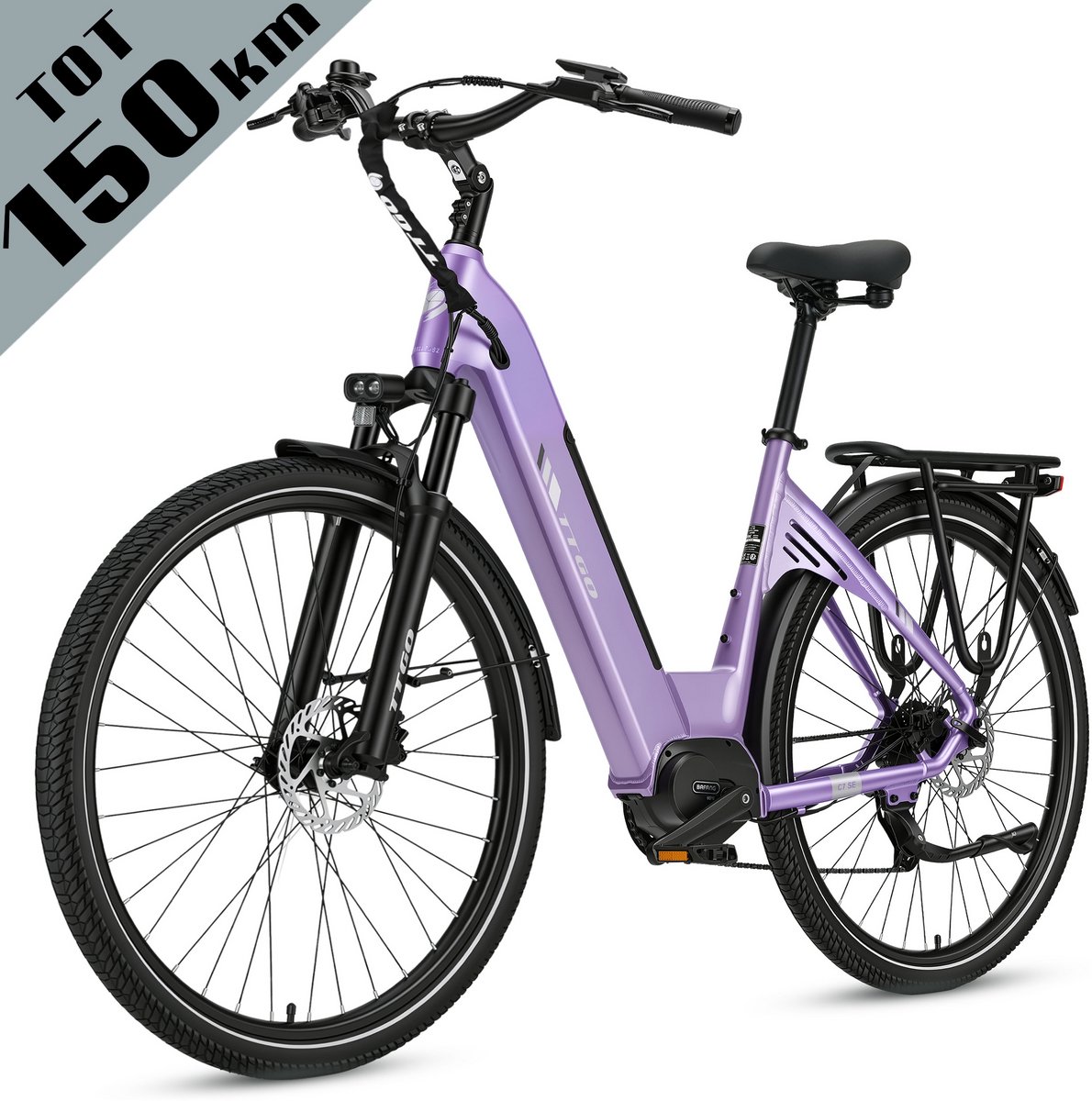 TTGO C7SE E-bike - 25 km/u - 28inch - 130km actieradius - 250W motor - 36V18Ah accu - 75NM - paars
