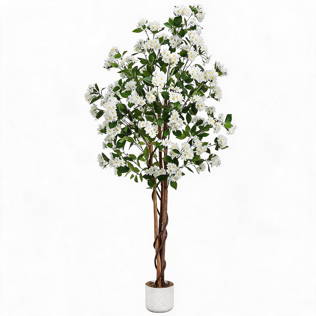 Triumpunpre natuurgetrouwe kunst osmanthus 180cm witte bloemen driedelige houten stam - onderhoudsvrije kunstplant voor huis en kantoor