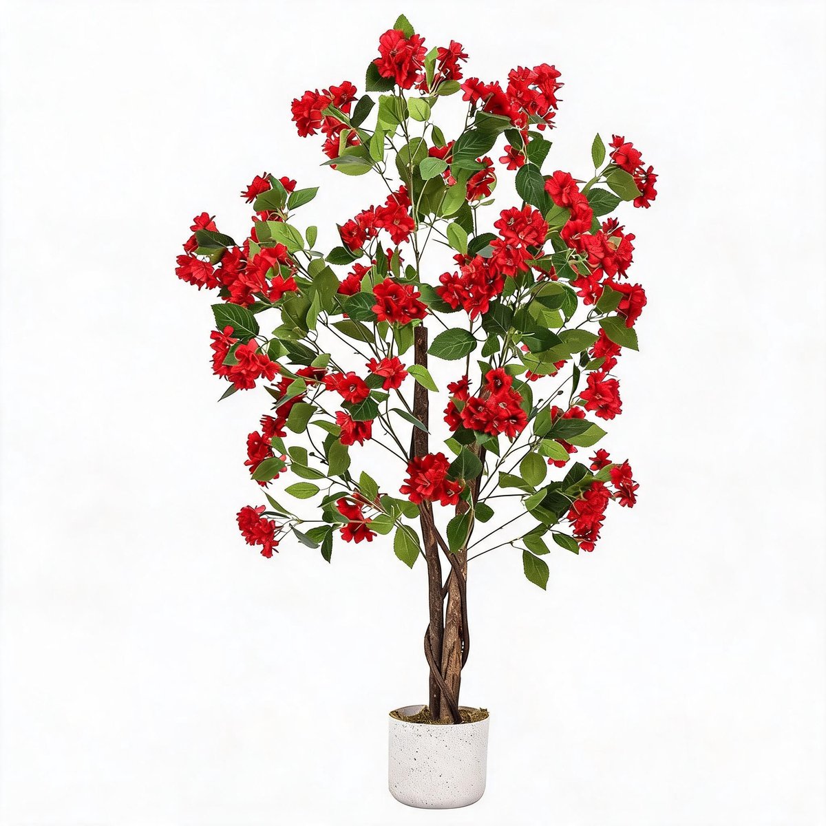 Danky Premium kunst osmanthus boom 120cm rode bloemen - driedelige echte houten stam - luxe decoratie woonkamer en terras