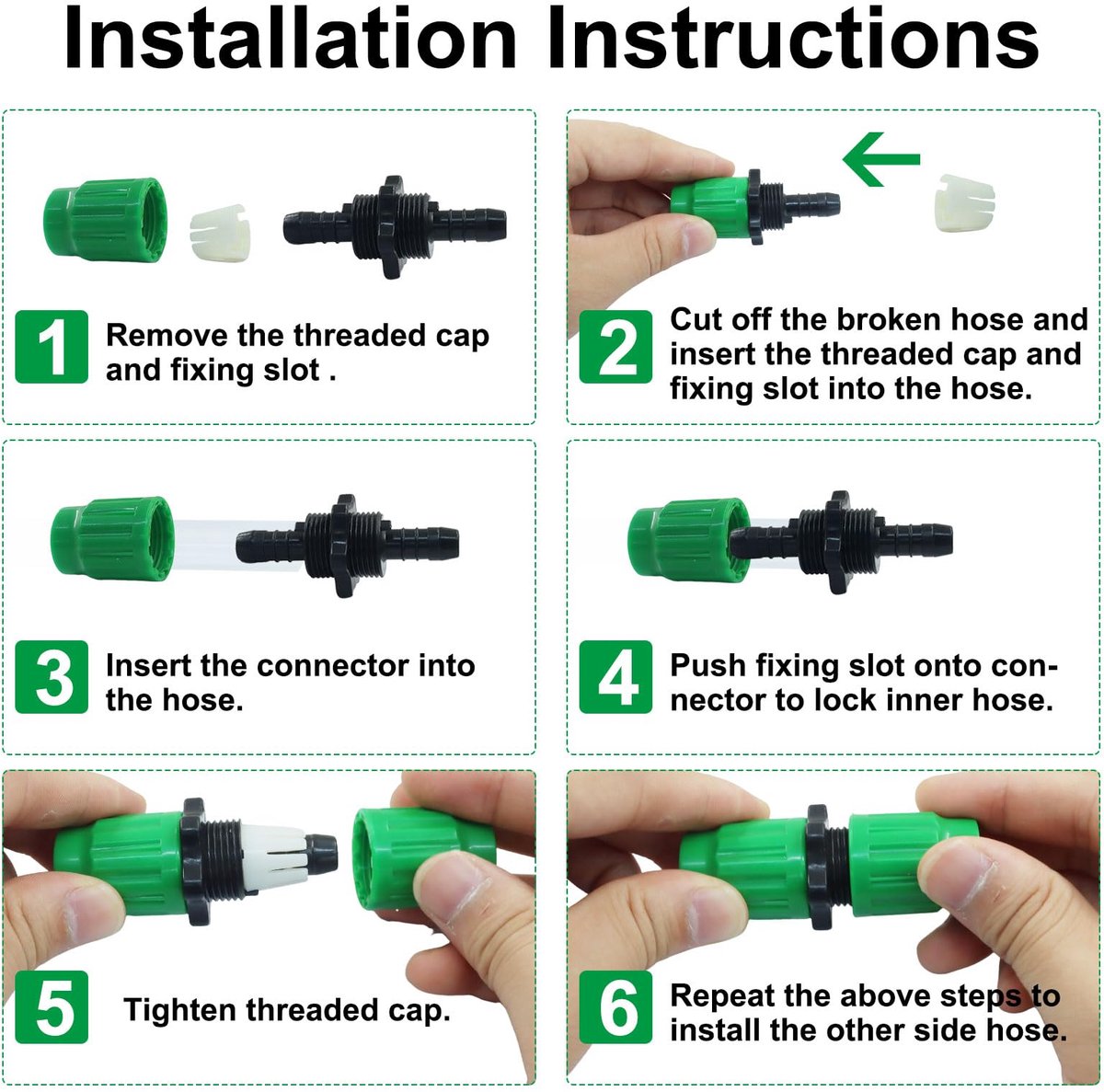 2 stuks - snelkoppeling voor waterslang - reparatie connector flexibele slang tuinslang koppeling - stevig - past op slang met binnendiameter 8mm en buitendiameter 11mm - autowassen, tuinbesproeiing - groen – foto 4