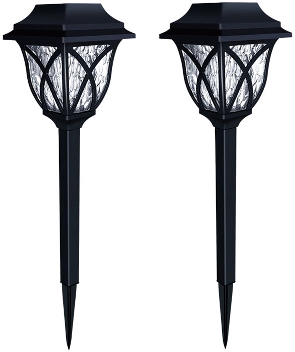 2 stuks Buitenpadverlichting op zonne-energie – Tuinverlichting op zonne-energie – Waterdicht – Warm licht – Ideaal voor de binnenplaats, het tuinpad, het terras en de oprit – Zwart