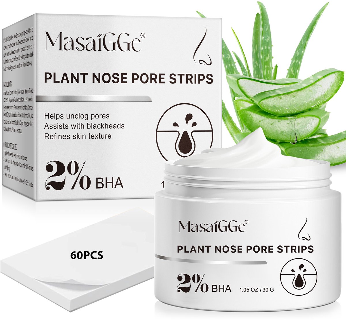Mee Eters Neusstrips met 2% BHA (60 Stuks) – Verwijderen - Blackhead Remover Nose Strips – Eter Verwijderaar