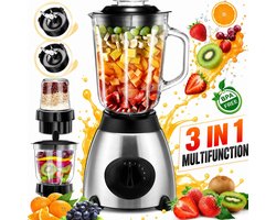 Blender Smoothie Maker 2000W Safecourt Kitchen Power Blender 1,5L Glas, Smoothie Maker met 6 RVS Messen, Milkshake Mixer en Ice Crusher, voor Smoothies, Puree en Sap, Zilver