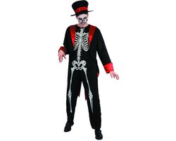 Joya Party® Dia de los Muertos Kostuum Heren | Day of the Dead Skelet Pak Man | Halloween Verkleedkleding Mannen | Skelet Jumpsuit met Jas & Hoge Hoed | Carnaval Outfit | Maat L/XL