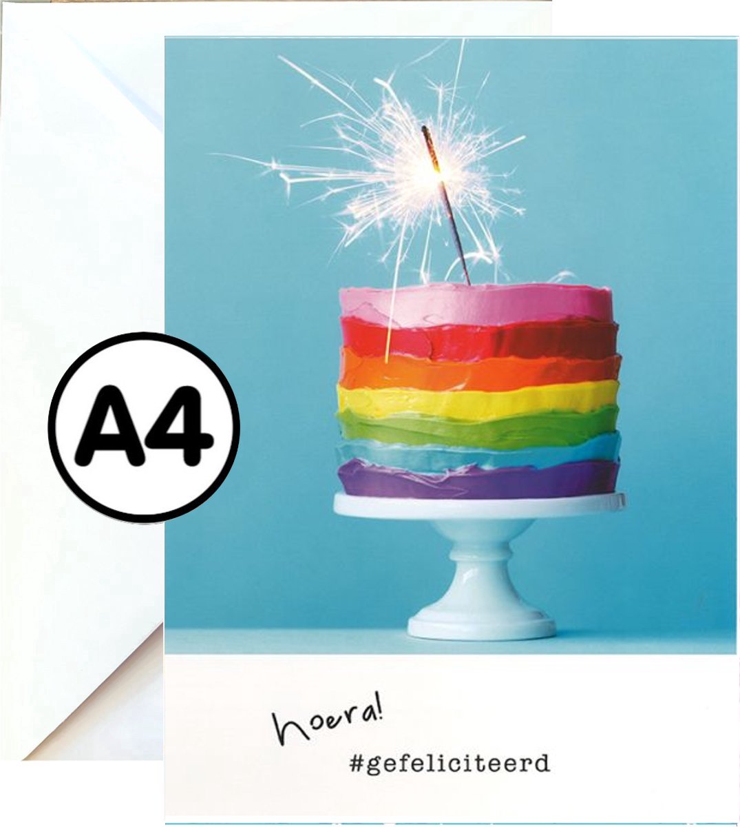 Grote Wenskaart - Hoera Gefeliciteerd - A4 XXL - Met Envelop