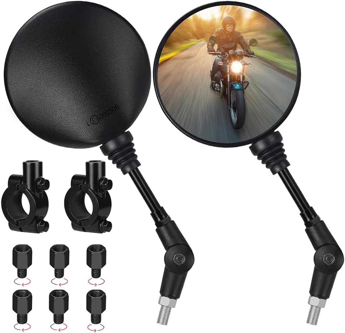 Spiegels Set, 7/8 "22mm Stuur klemmen, Universele Motorbike Spiegels met Extra M8 M10 Schroefbouten voor ATV/Scooter/Cruiser/Fiets (rond)