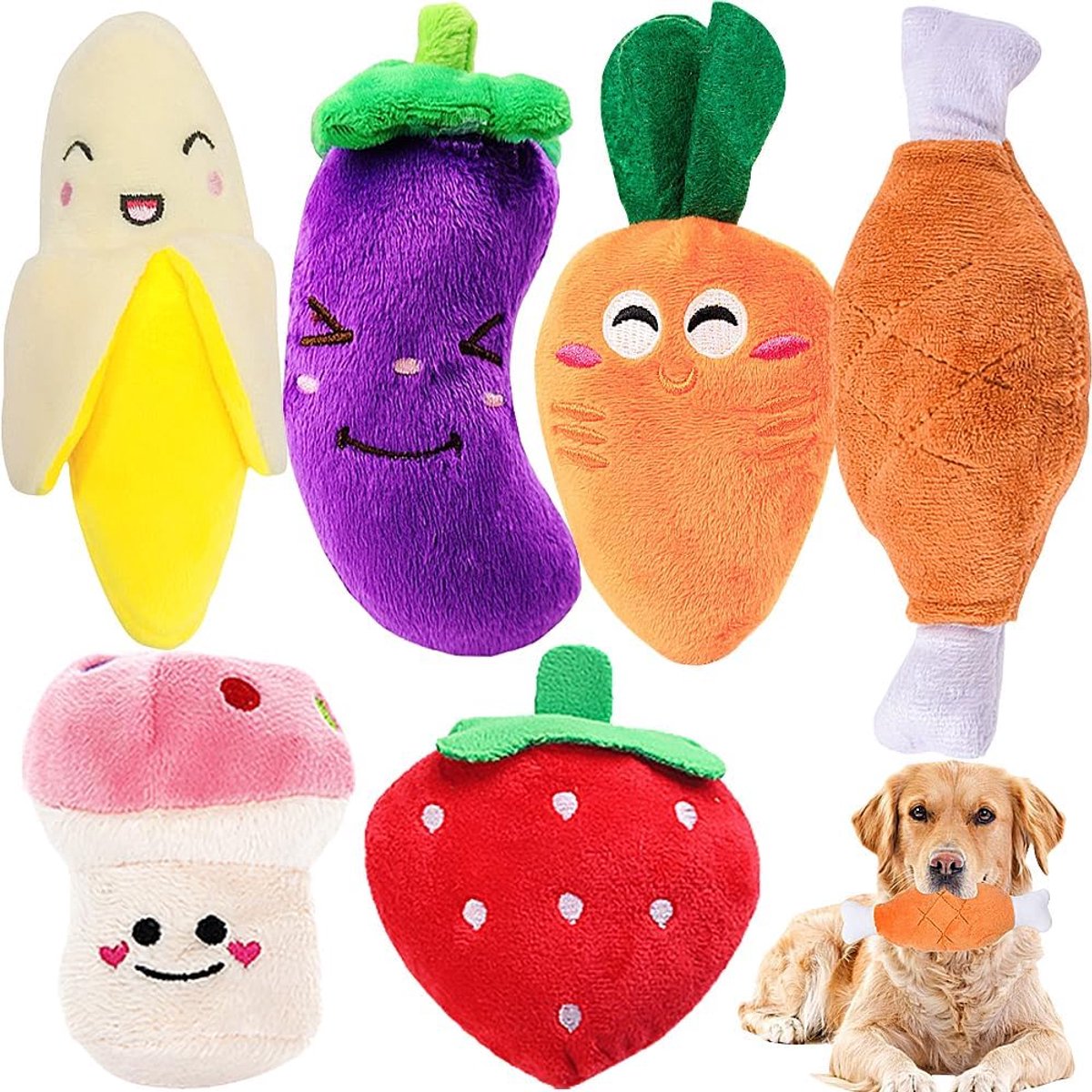 Piepend hondenspeelgoed, pluche hondenspeelgoed, puppy kauwspeelgoed voor kleine middelgrote honden