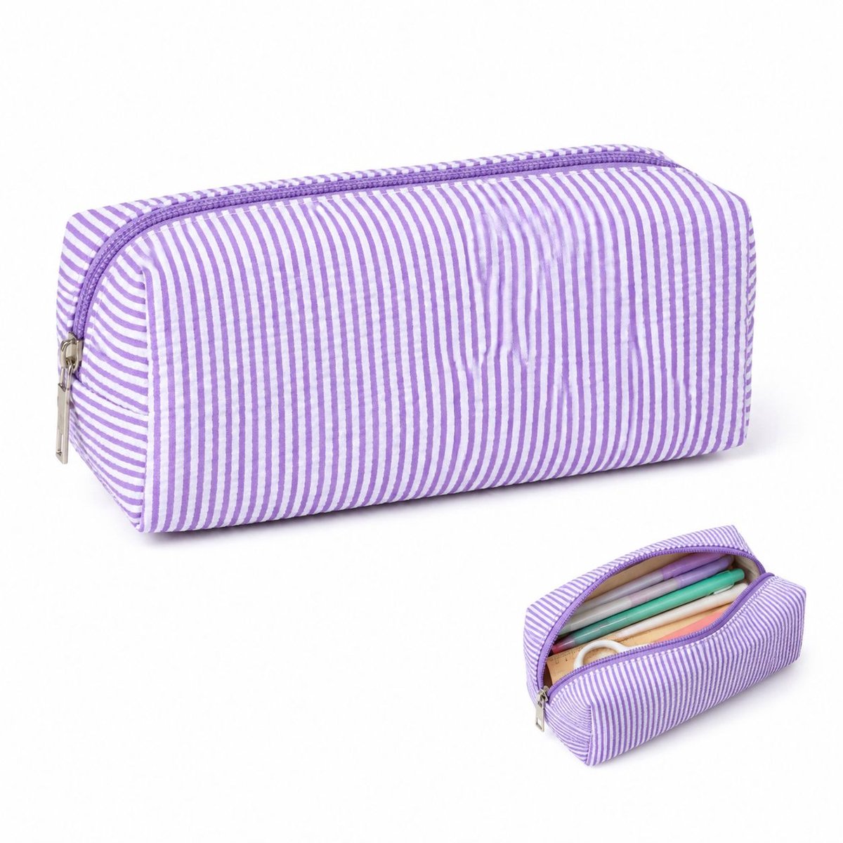 VHV - Grote Etui - 21x7.5x8 cm - Ruime Pennenzak van Polyester - Grote Capaciteit Stationery Pouch voor School & Kantoor - Duurzame Potlodenetui - Paars