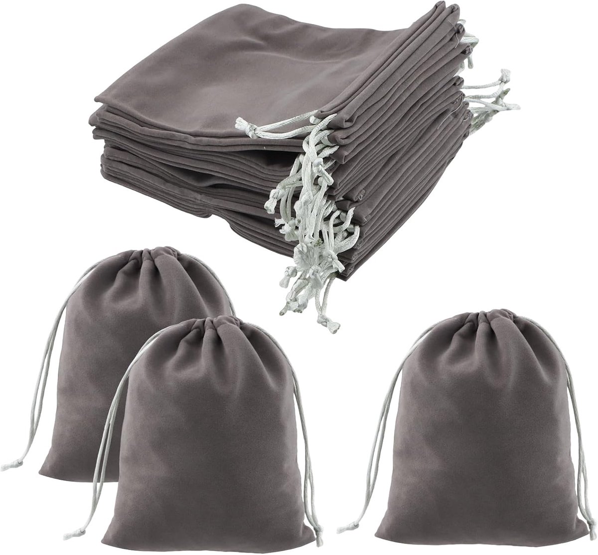 20 stuks fluwelen zakjes, trekkoord, zachte cadeauzakjes voor sieraden en banket, 12 x 15 cm (grijs)
